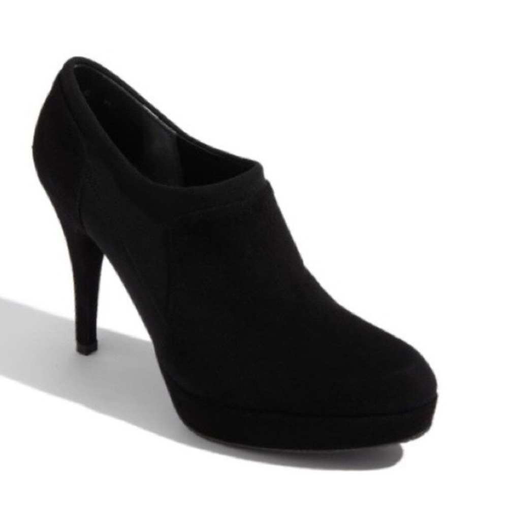 Stuart Weitzman Holdme Suede Bootie Ankle Boot Black Slim Heel Platform Round 8